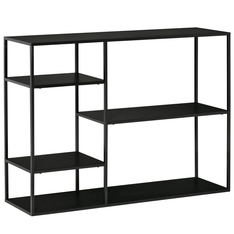 HOMCOM Estantería de Pie Librería Estantería de Almacenamiento con 5 estantes abiertos Estantería de Cocina Metal Negro 120x35x87,5 cm