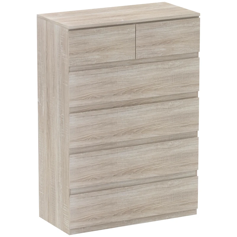 HOMCOM Cómoda 6 cajones Mueble de Almacenamiento sin tiradores diseño minimalista 80x39x115 cm Madera Natural