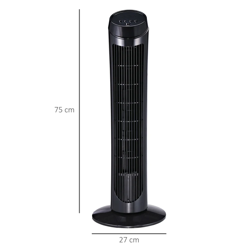 HOMCOM Ventilador de torre de columna oscilante silencioso 45 W 3 velocidades 27x27x75 cm Negro