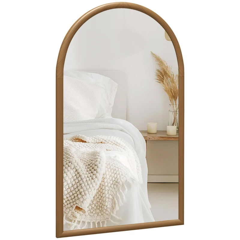 HOMCOM Espejo de pared arco 110x65 cm Marco de madera Espejo arqueado para salón dormitorio entrada Marrón oscuro
