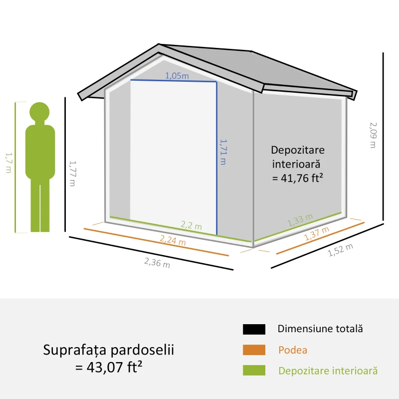 Outsunny Magazie de Grădină cu Uși Glisante, Magazie pentru Scule cu Structură din Oțel, 152x236x209cm, Lemn Natural