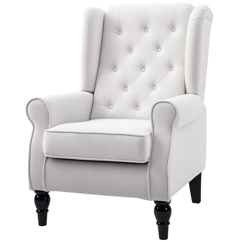 HOMCOM Sillón de Salón Acolchado en Tela con Respaldo Acolchado 74x86x102 cm Blanco Crema(m-6)