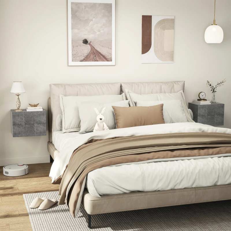 HOMCOM Set di 2 Comodini Sospesi con 2 Cassetti Moderni e Salvaspazio, 40x29x30 cm, Grigio Cemento