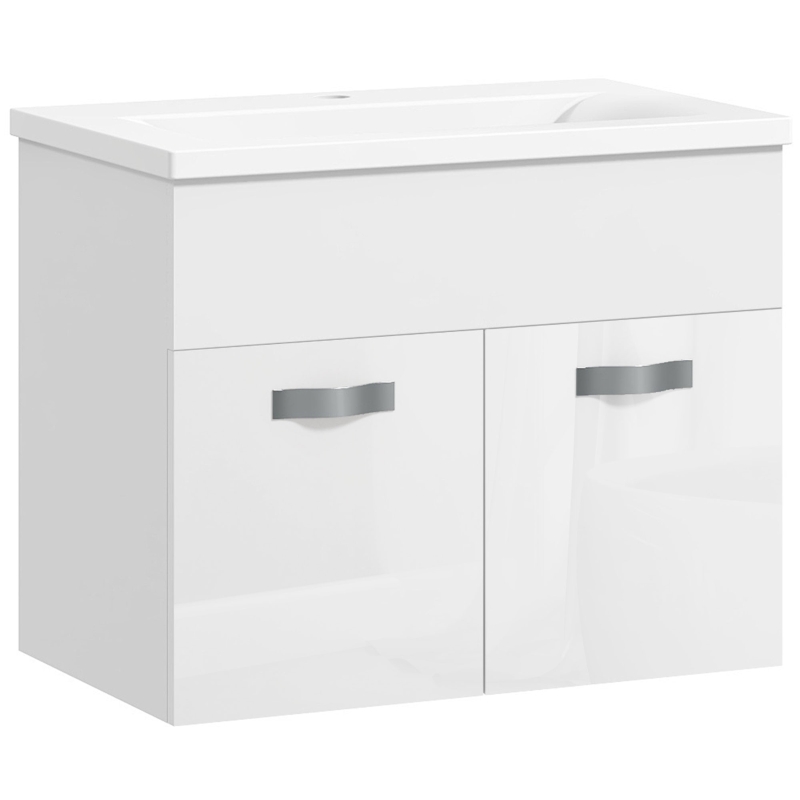 kleankin Mueble Baño Suspendido con Lavabo Armario de 2 Puertas con Bisagras Amortiguadas 61x40x50 cm Blanco Brillante