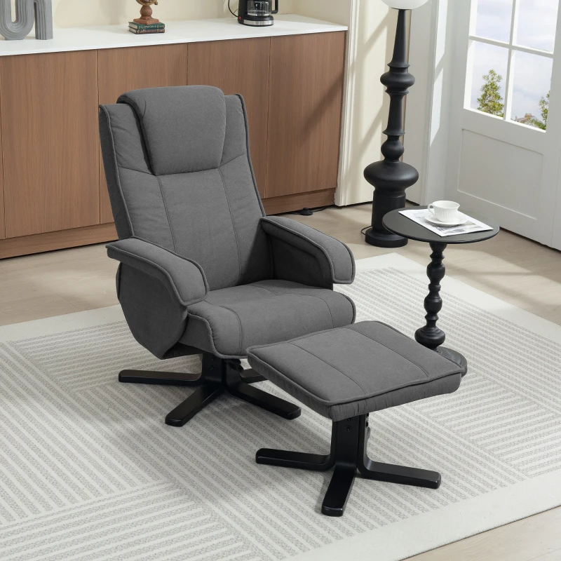 HOMCOM Swivel Recliner Chair with Footstool - Charcoal Grey Velvet