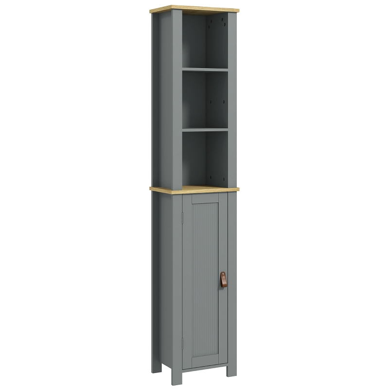 kleankin Mueble columna de baño armario con 3 niveles de estantes ajustables puerta con paneles de madera 34x23x165 cm Gris