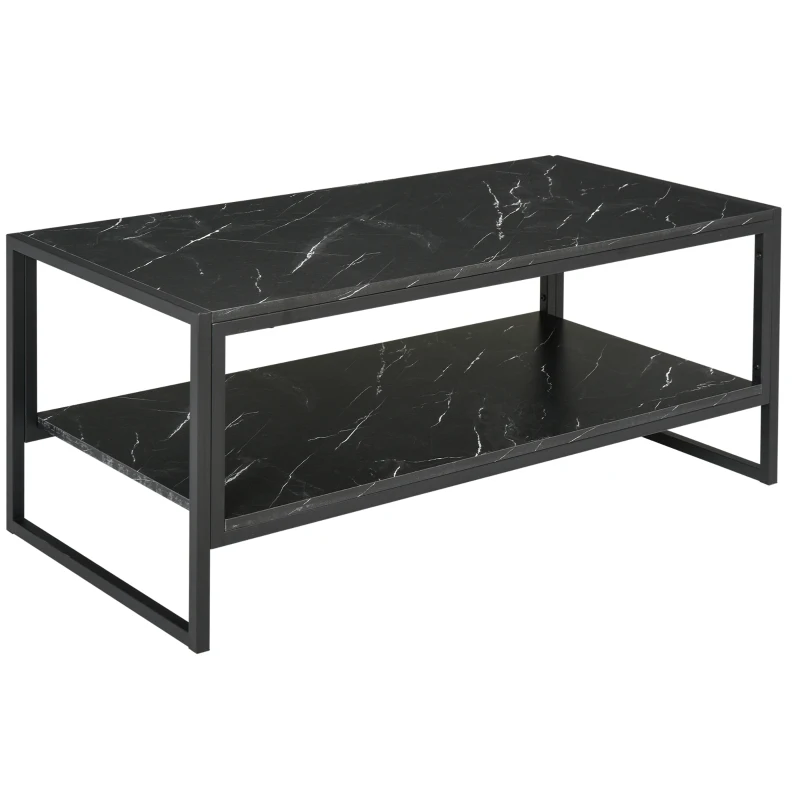 HOMCOM Mesa de Centro de Estilo Moderno con 2 Estantes 106x50x47 cm Negro