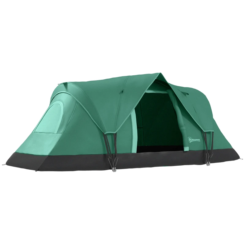 Outsunny Cort de Camping pentru 4 Persoane Impermeabil cu Protecție UV, Ferestre și Stâlpi, 4.55x2.3x1.8 m, Verde