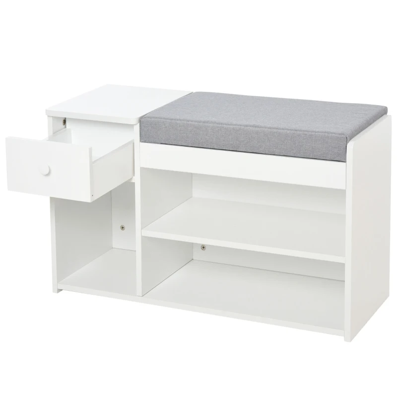 HOMCOM Banco de Zapatos Banco de almacenamiento 2 Niveles de Almacenamiento Nicho cajón Cofre integrado con Cojín Gris Blanco
