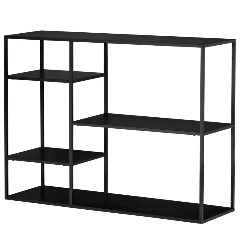 HOMCOM Estantería de Pie Librería Estantería de Almacenamiento con 5 estantes abiertos Estantería de Cocina Metal Negro 120x35x87,5 cm