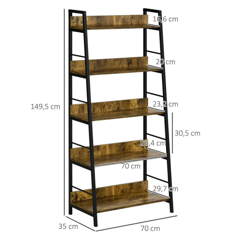 HOMCOM Estantería biblioteca estilo industrial inclinada 5 niveles 70x35x150 cm