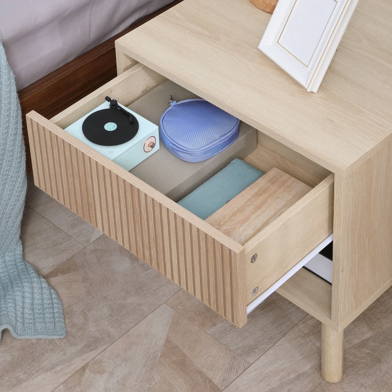 HOMCOM Mesa de Noche con Cajón y Estante Estilo escandinavo 47x47x50 cm Madera Natural