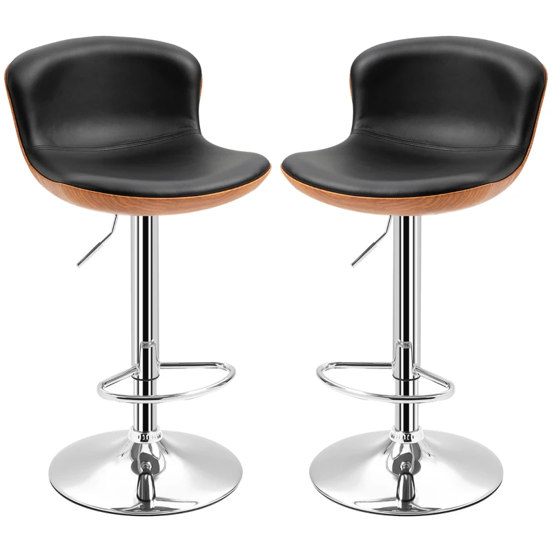HOMCOM Conjunto de 2 Taburete de Bar de Diseño Contemporáneo Altura ajustable 64-85 cm giratorio 360° revestimiento sintético