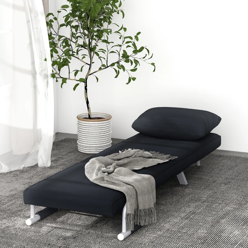 HOMCOM Sillón sillón-cama convertible 1 plaza desenfundable gran confort cojín patas apoyabrazos metal ante Negro