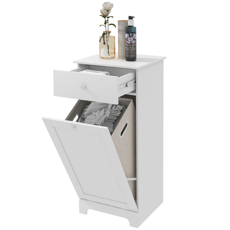 HOMCOM Mueble de baño con cesto de ropa Mueble de Almacenamiento con cajón - 40x40x90,5 cm - Blanco