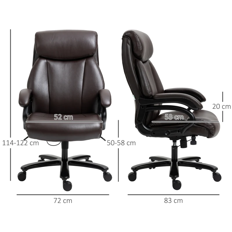 Vinsetto kantoorstoel directiestoel gamestoel draaistoel kantelfunctie dikke bekleding ergonomisch design in hoogte verstelbaar PU leer bruin 72x83x114-122 cm(m-3)