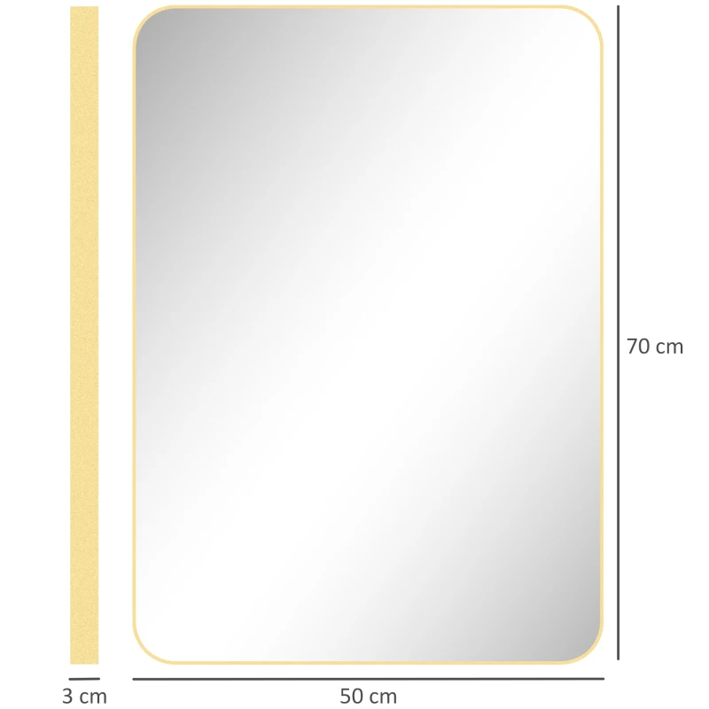 HOMCOM Espejo de Pared Espejo de Baño Rectangular con Marco de Aleación de Aluminio Dorado para Dormitorio Sala de Estar 50x70 cm