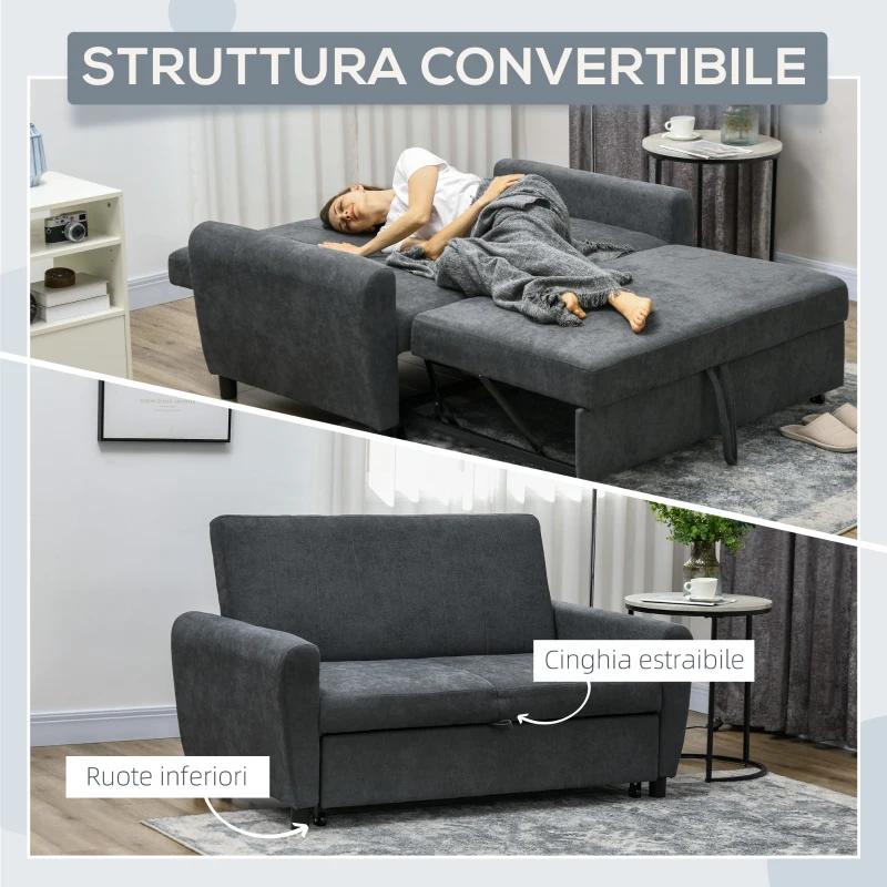 HOMCOM Divano Letto Clic Clac con Schienale Regolabile su 3 Livelli, in Tessuto Effetto Velluto, 148x87x88 cm, Grigio