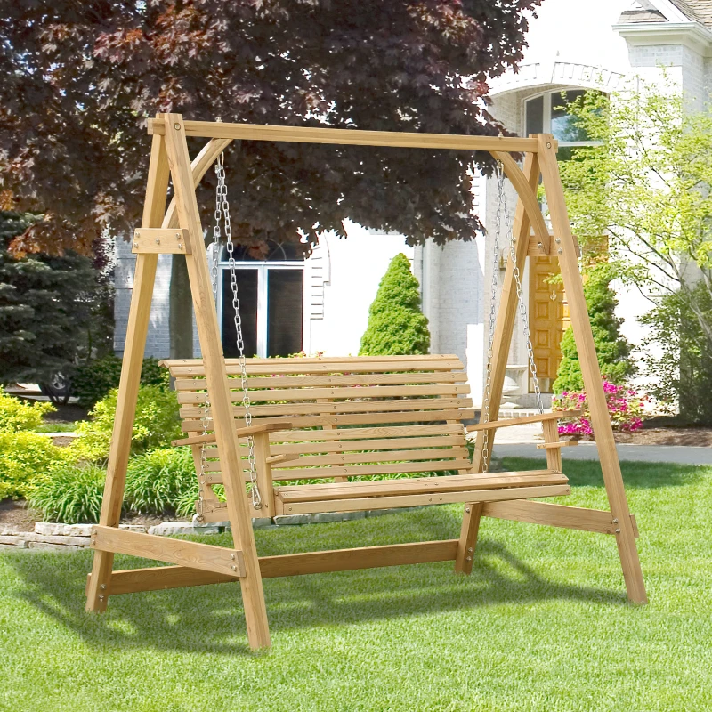 Outsunny Dondolo Da Giardino 2 Posti, 1.8L x 1.2P x 1.85H m, Supporti Bicchieri, Legno Naturale