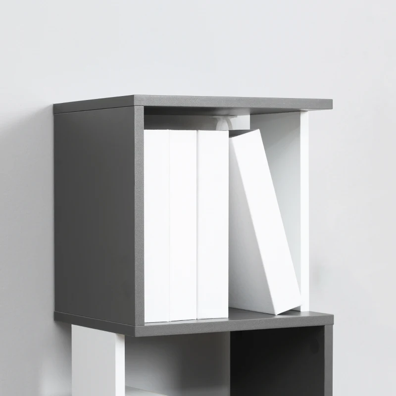 HOMCOM Estantería Moderna que Ahorra Espacio de 5 Estantes en Madera 33x28x161 cm Grisy Blanco