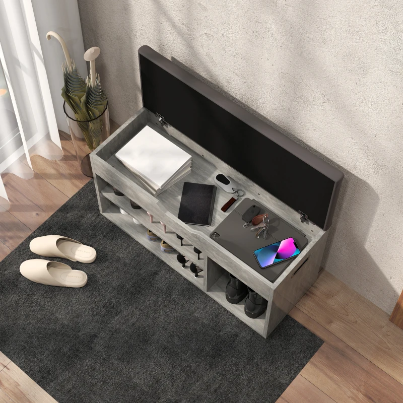 HOMCOM Zapatero Espacio Acolchado con 3 Estantes Abiertos y Espacio Oculto, en Madera, 80x30x45 cm, Negro y Gris
