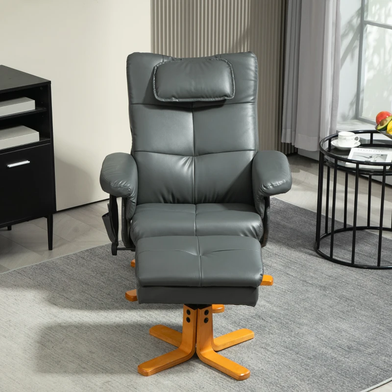 HOMCOM Sillón de Masaje con Reposapiés Respaldo Ajustable Puerto de Carga USB Piel Sintética hasta 150 kg Gris Oscuro