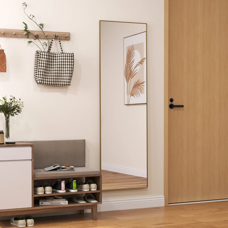 HOMCOM Gran espejo de cuerpo entero rectangular 50x160 cm espejo de pie mural o contra la pared dorado