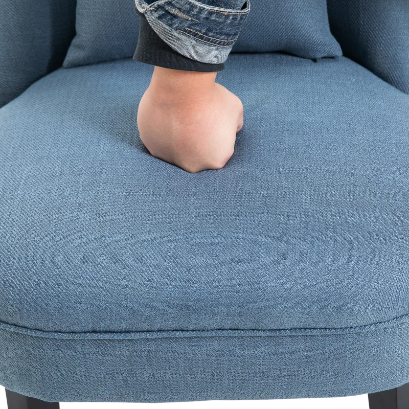 HOMCOM Butaca para Salón Acolchada con Cojín en Tela de Lino Sintético y Madera 52,5x69x77 cm Azul