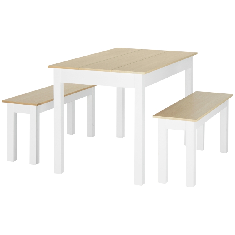 HOMCOM Conjunto de mesa de comedor de 3 piezas con 2 bancos encastrables para 4-6 personas Estilo contemporáneo paneles de partículas