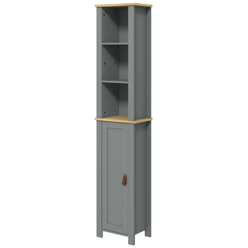 kleankin Mueble columna de baño armario con 3 niveles de estantes ajustables puerta con paneles de madera 34x23x165 cm Gris