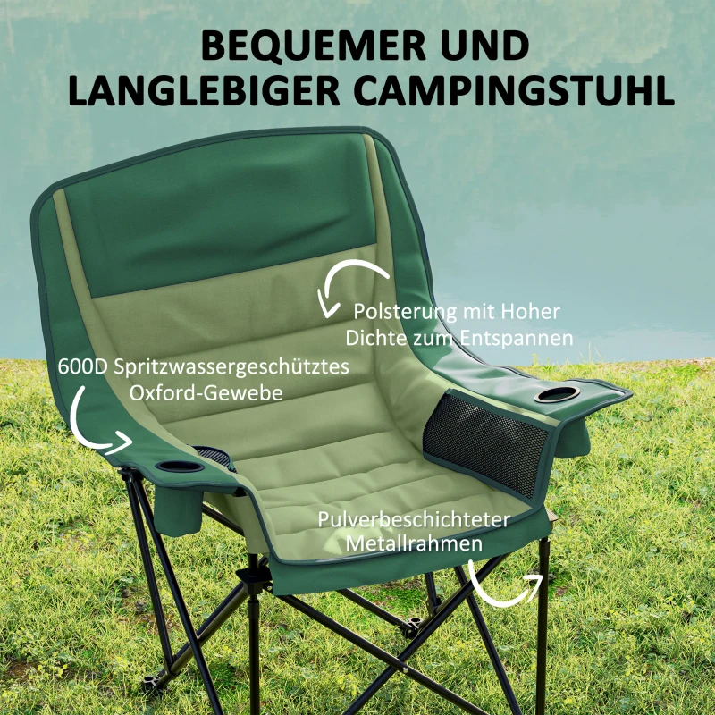 Outsunny Opvouwbare Stoel, Gepolsterde Visstoel, Metalen Frame, Bekerhouders, Olijfgroen
