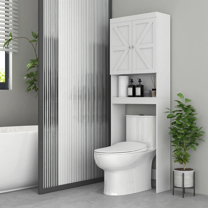 HOMCOM Armario de almacenamiento sobre el inodoro mueble de baño armario 2 puertas estante 58,5x23x170 cm Blanco