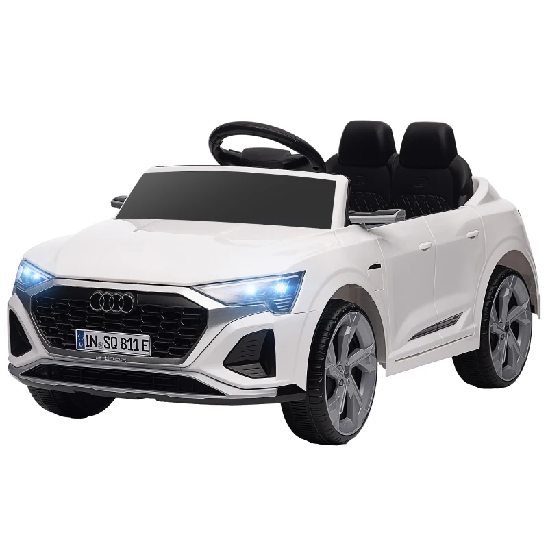 AIYAPLAY Auto elettrica per bambini, 12V Audi Q8, 3-5 km/h, Telecomando, Fari, Musica, Bianco