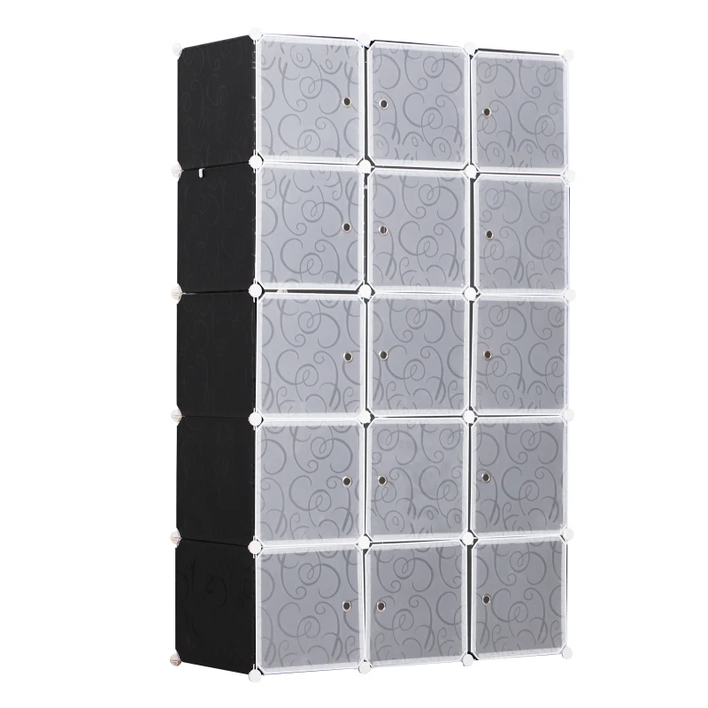 HOMCOM Armario ropero L 111x47x183 cm con 15 cubos Negro y Blanco