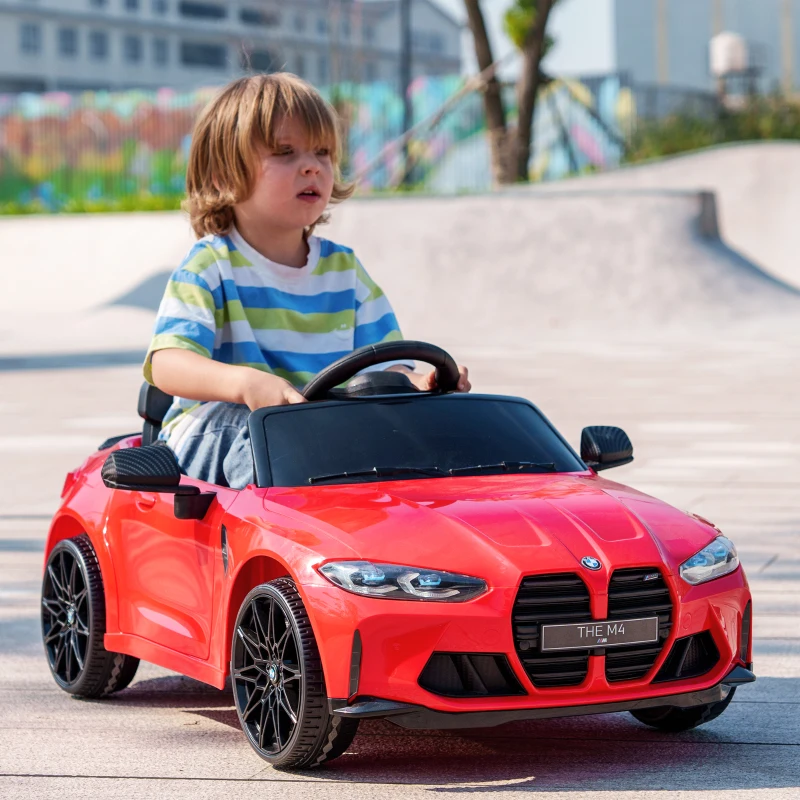 AIYAPLAY Coche Eléctrico para Niños BMW M4, Sonido y Luces, 3-5 km/h, incl. Control Remoto, para 3-5 Años, Rojo