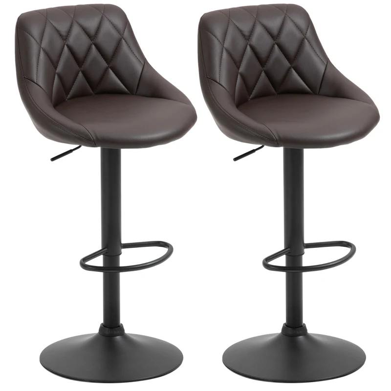 HOMCOM Conjunto de 2 Taburetes de bar Altura Ajustable con Base de Metal y Asiento de Piel Sintética Taburetes Modernos