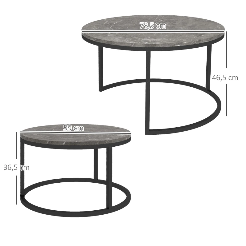 HOMCOM Conjunto de 2 mesas auxiliares apilables diseño industrial tapa imitación cemento patas de metal Gris