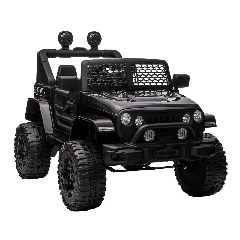 HOMCOM Coche eléctrico 4x4 para niños 12V con control remoto, luces y claxon - 3-6 años - Negro
