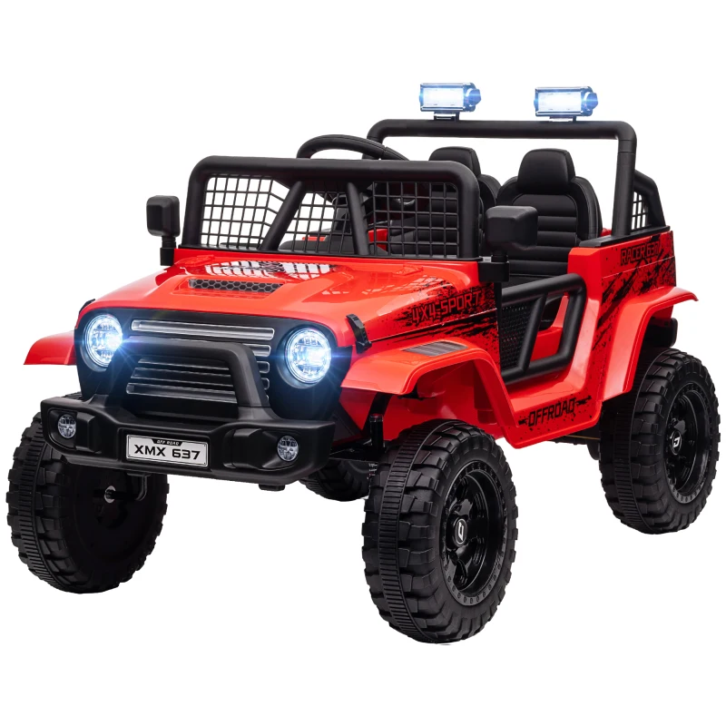 AIYAPLAY Coche Eléctrico para Niños con Suspensión Suave, Control Remoto, Luces LED, Bocina, Motores de 12V, de Plástico y Metal, Rojo