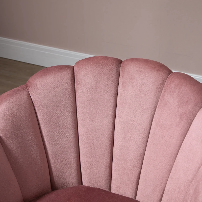 HOMCOM Sillón Concha Sillón de Salón Dormitorio con Respaldo y Cojín Aspecto Terciopelo Patas en Madera de Caucho 66x66x78,5 cm Rosa