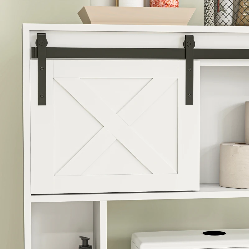 HOMCOM Mueble de Almacenamiento sobre el inodoro con puerta corredera Estantería estante ajustable Blanco
