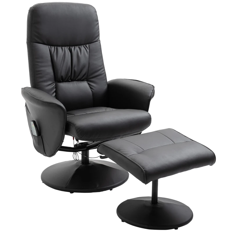 HOMCOM Sillón de Masaje con Reposapiés Sillón de Masaje Eléctrico con Función Reclinable 10 Puntos de Masaje Sillón de TV Giratorio