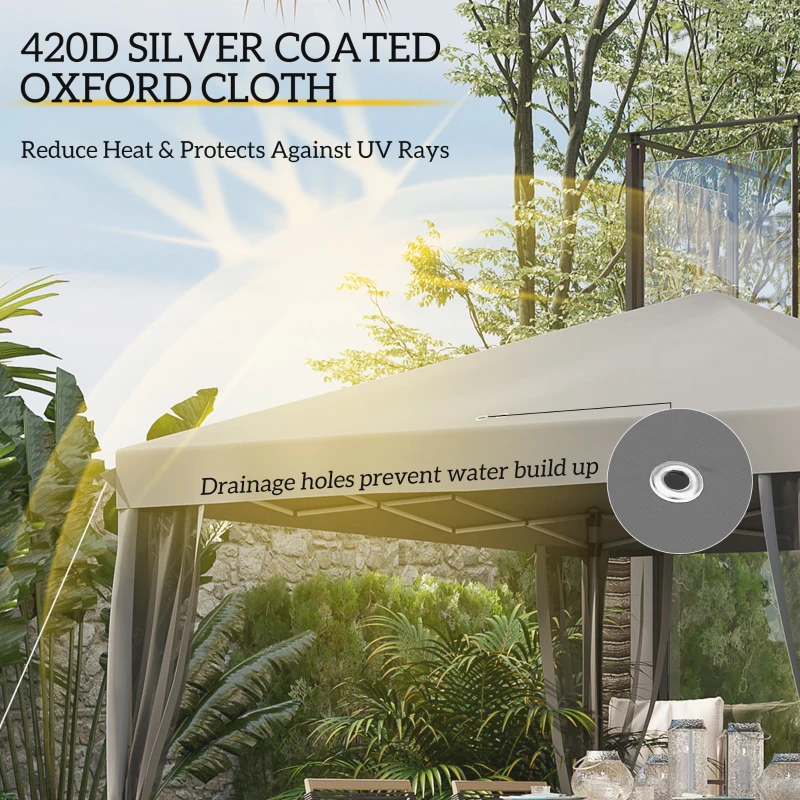 Outsunny vouwtent, 4 afneembare horren, waterafstotend dak, stalen frame, lichtgrijs, 3 x 3 m