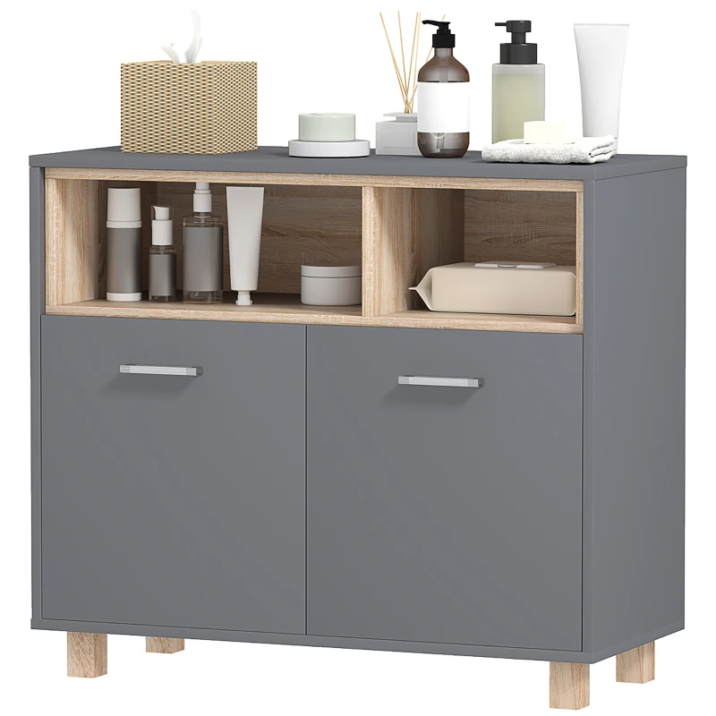 HOMCOM Mueble de baño con almacenamiento Mueble de Almacenamiento de estilo moderno con compartimentos abiertos y puertas dobles