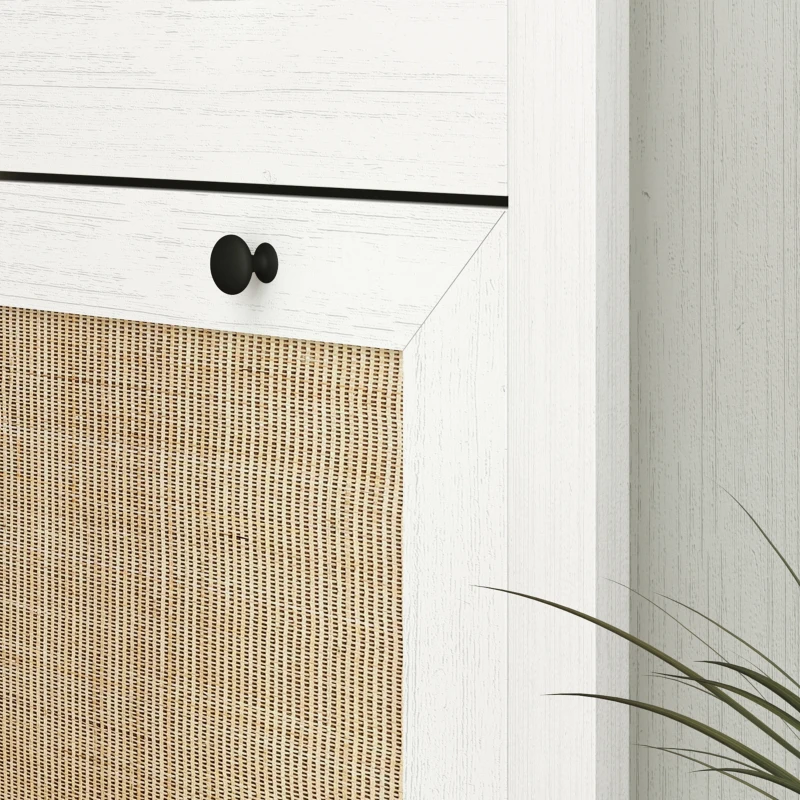 HOMCOM Mueble de zapatos estante de zapatos armario 3 puertas abatibles efecto ratán - en madera Blanco