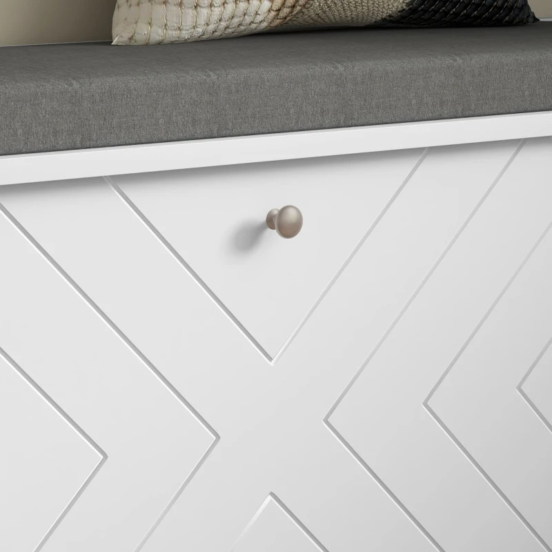 HOMCOM Banco de Zapatos con Cajón Abatible Cojín de Asiento y Estante Ajustable 100x26x44,5 cm Blanco
