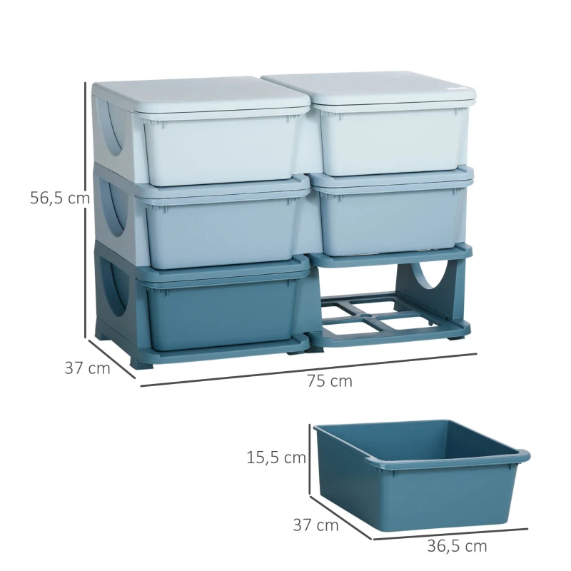 HOMCOM Caja de almacenamiento para niños, Caja de almacenamiento infantil, 3 cajones, Azul