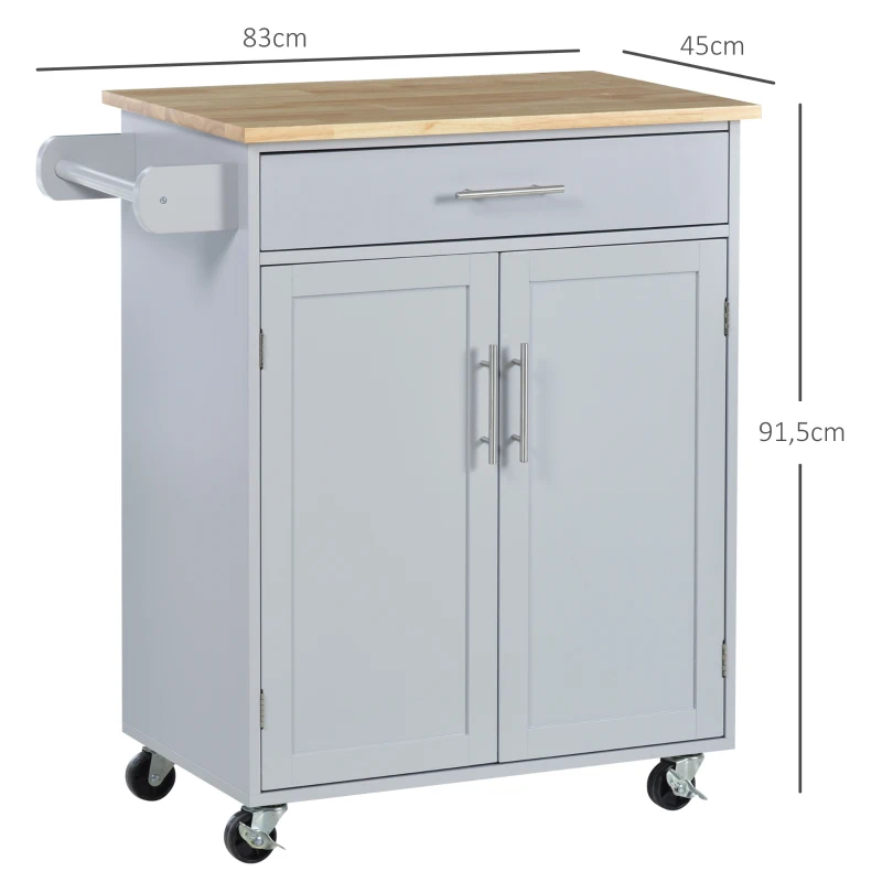 HOMCOM Carrito de cocina con ruedas de servicio Isla de cocina con cajón de armario y portapaños - Gris
