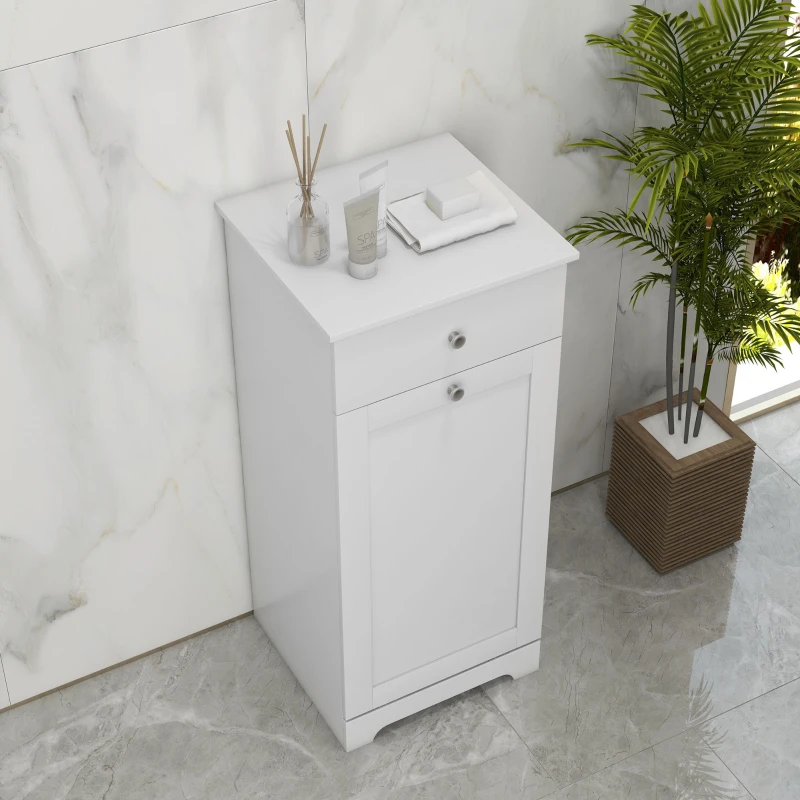 HOMCOM Mueble de baño con cesto de ropa Mueble de Almacenamiento con cajón - 40x40x90,5 cm - Blanco
