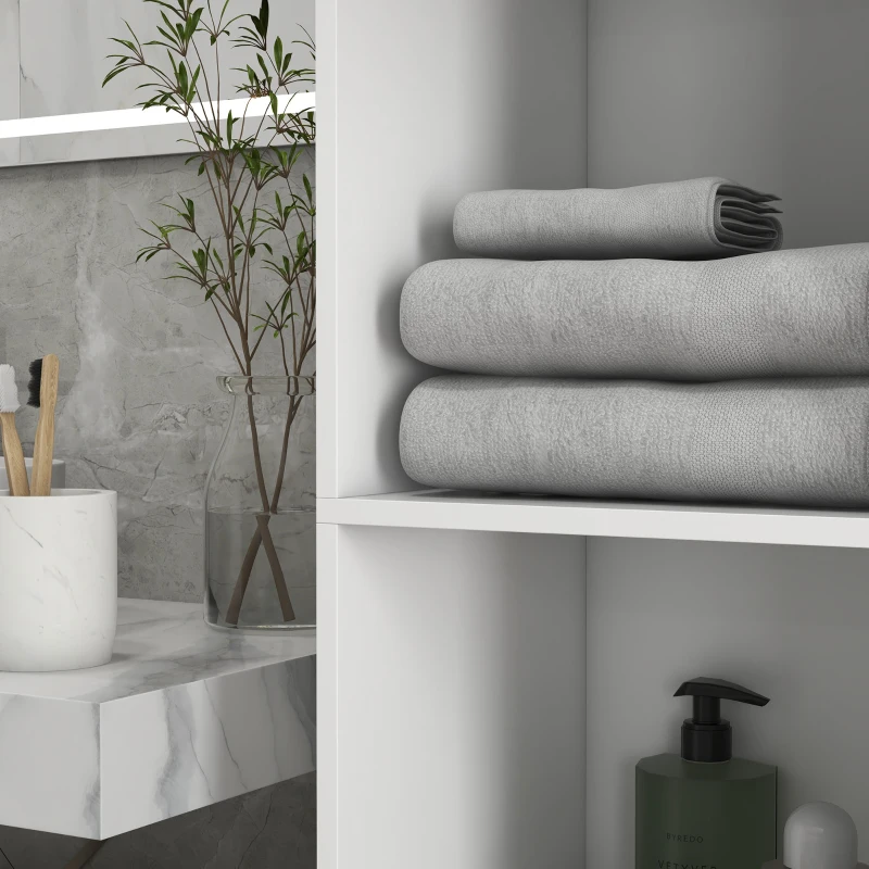 kleankin Mueble columna de baño 2 armarios con estantes ajustables + 2 nichos 30x30x181,5 cm Blanco